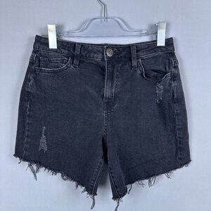 SO High Rise Mom Jeans Shorts Womens Size 7/28W Stretch Frayed Hem Black
